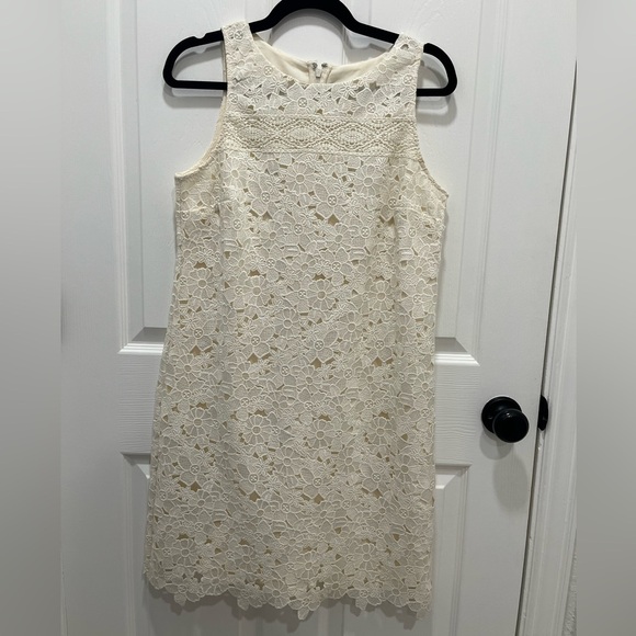 NWT LOFT | Ivory Embroidered Floral Lace Shift Dress Size 6 Bridal LWD Wedding - Picture 1 of 6